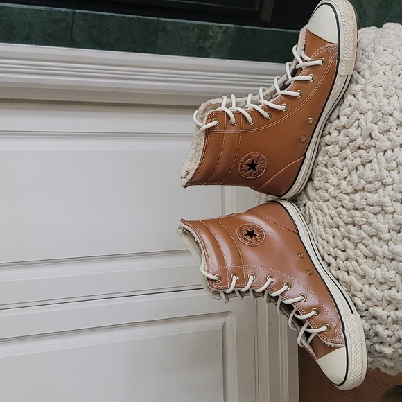 Converse Shoes - Leather Sherpa Lined Converse Hi Tops
